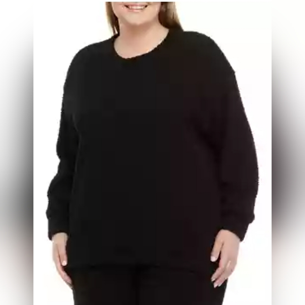 WONDERLY Studio Cozy Textured Plush Crew Neck Long Sleeve Top 1X Black NWT